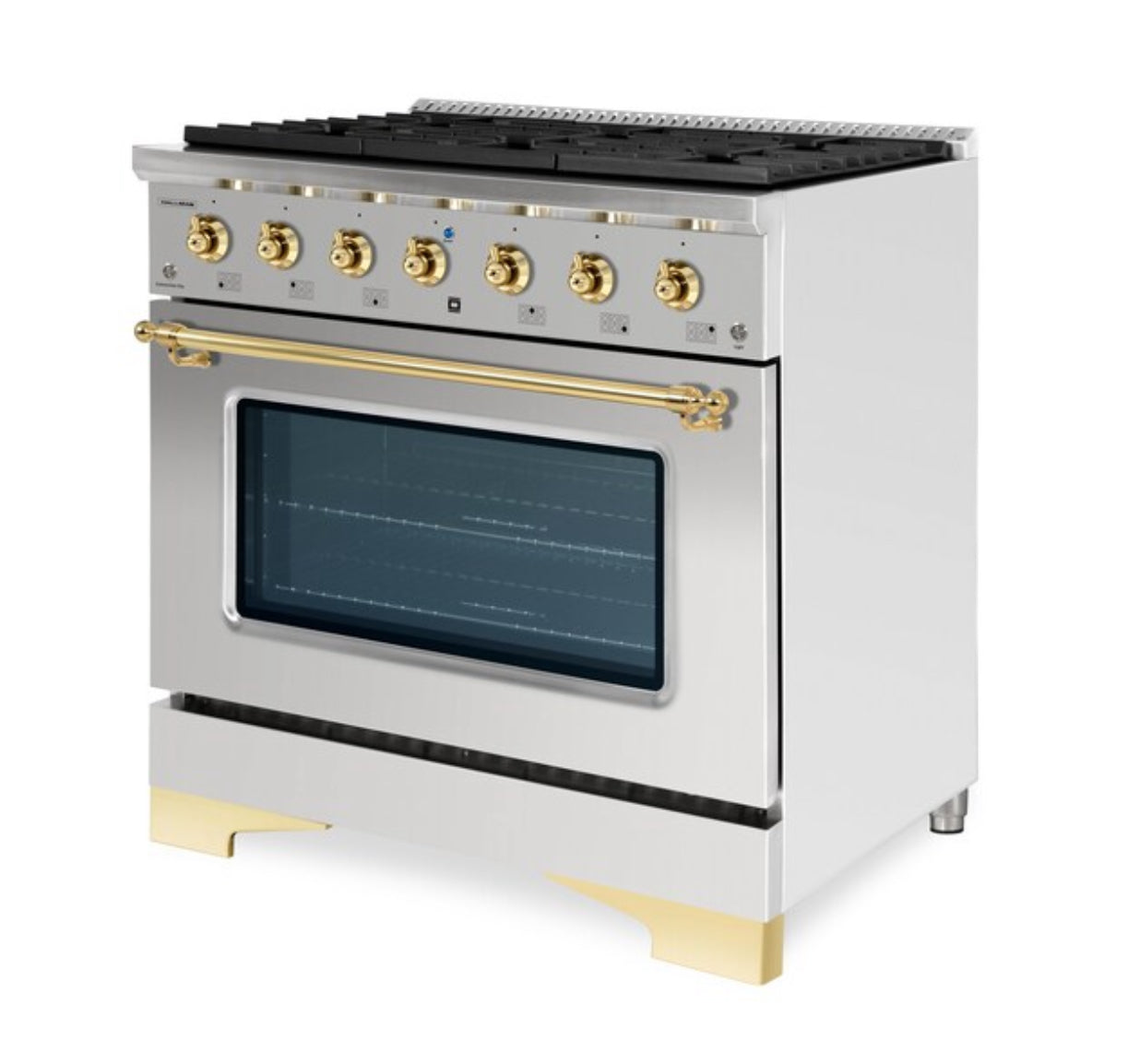 Hallman Classico 36" Dual Fuel Freestanding Range in Stainless Steel and Brass (New In Box)