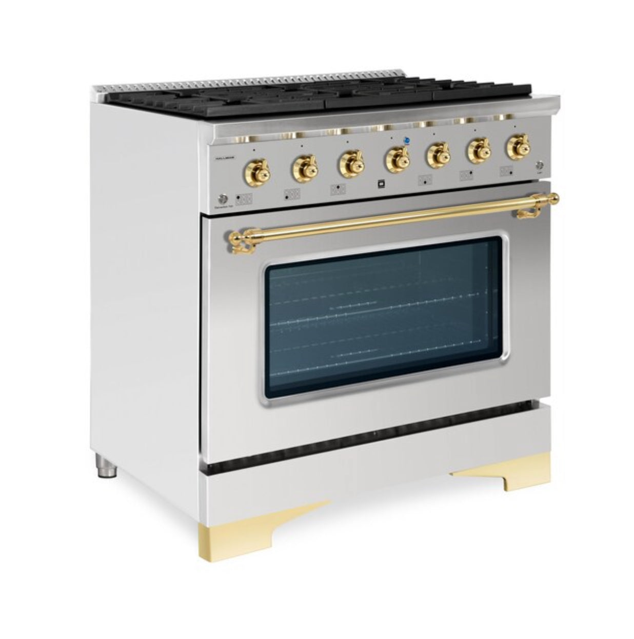 Hallman Classico 36" Dual Fuel Freestanding Range in Stainless Steel and Brass (New In Box)