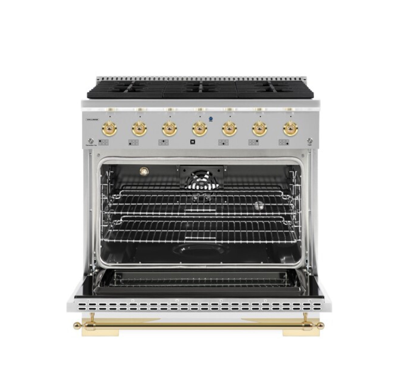 Hallman Classico 36" Dual Fuel Freestanding Range in Stainless Steel and Brass (New In Box)