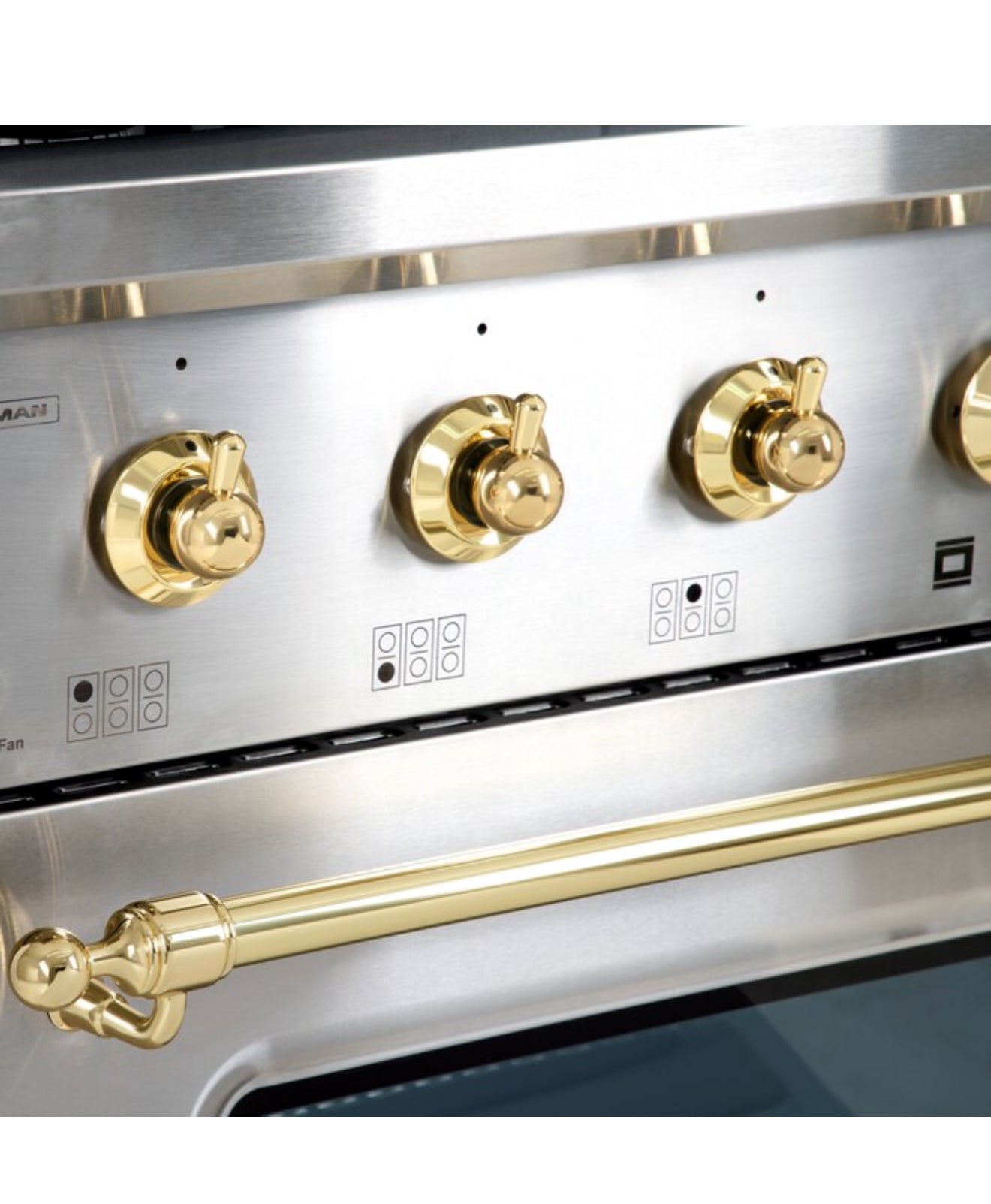 Hallman Classico 36" Dual Fuel Freestanding Range in Stainless Steel and Brass (New In Box)