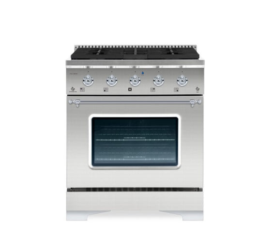 New In Box Hallman 30" Classico Dual Fuel Range in Stainless Steel and Chrome