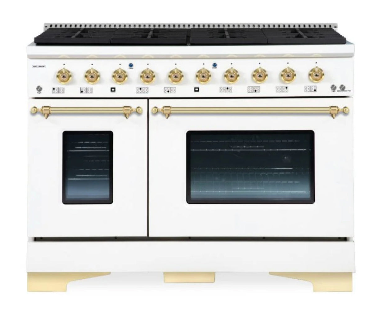 New In Box Hallman Classico 48" Dual Fuel Range in White and Brass